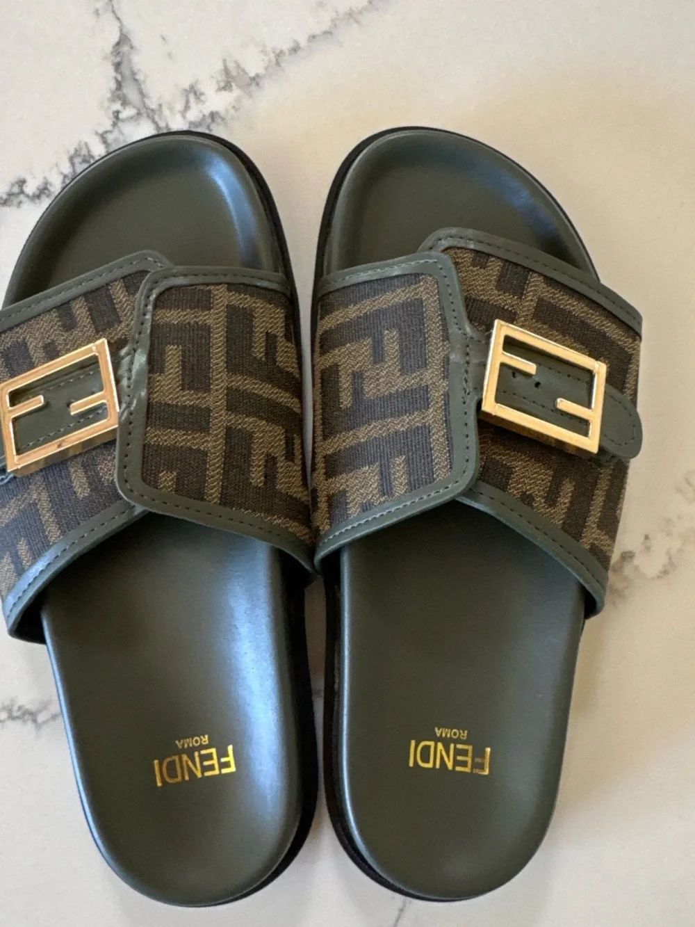 SOLD! F slides brown tan gold 7.5-8 - Picture 4 of 7